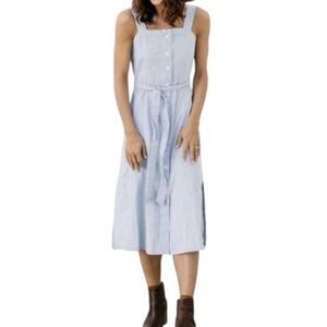 OAT New York Button Front Blue Striped Cotton Midi Dress Size Medium NWT